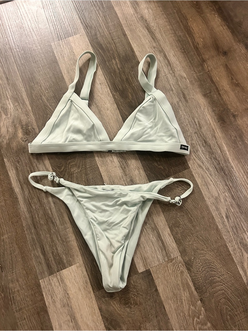 Light Sage Triangle Bikini Set with Adjustable Straps - Unbranded
